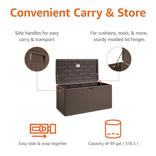 Amazon Basics Outdoor Storage Deck Box, Lockable, Weather-Resistant, 99 Gallon, Brown, for Patio Cushions, Gardening Tools, Pool Accessories view 2