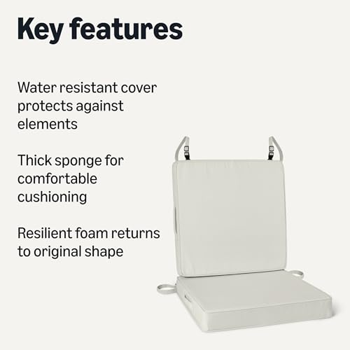 Amazon Basics Patio Chair Cushion, 22x22x3 inch, Beige, Water Resistant, 2-Pack view 2
