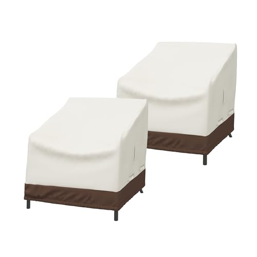 Amazon Basics Patio Chair Lounge Deep Seat Covers, Outdoor Furniture Protection with Straps, Heavy Duty Waterproof Fabric, UV Resistant, Set of 2, 31" x 38" x 29", Beige/Tan