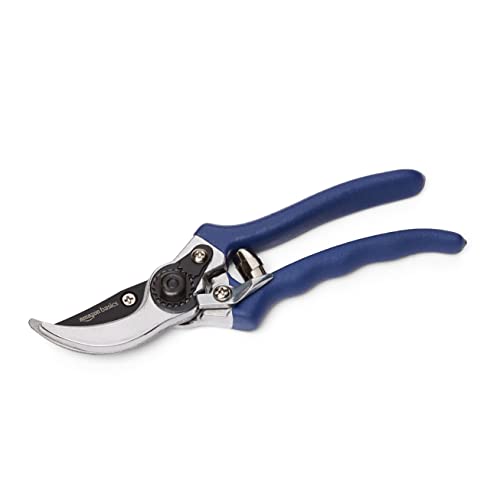 Amazon Basics Professional Hand Pruners, Garden Clippers, Pruning Shears, 8-inch Steel Bypass Garden Scissors, Blue