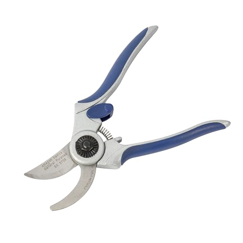 Amazon Basics Professional Hand Pruners, Pruning Shears for gardening, 7-inch Steel Bypass Garden Scissors, Blue