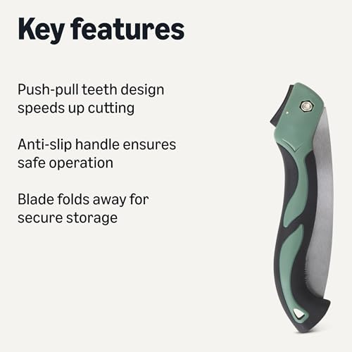 Amazon Basics Pruning Saw with 3-Sided Teeth, 10" Folding Blade, Hand Saws for Tree Trimming and Wood Cutting view 2