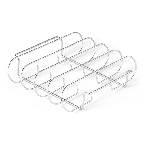 Amazon Basics Stainless Steel Rib Rack for Smoking and Grilling, Holds up to 4 Full Racks, Dishwasher-Safe BBQ Accessory, Silver, 1-Pack