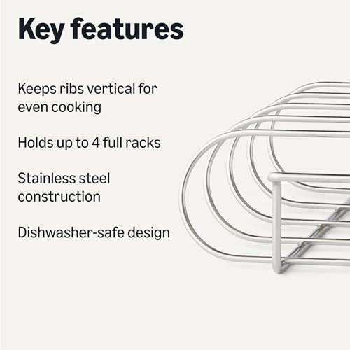 Amazon Basics Stainless Steel Rib Rack for Smoking and Grilling, Holds up to 4 Full Racks, Dishwasher-Safe BBQ Accessory, Silver, 1-Pack view 2