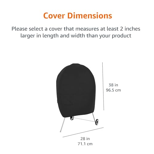 Amazon Basics Waterproof Anti-UV Durable Grill Cover for Outdoor Charcoal Kettle, BBQ, 28"L x 28"W x 38"H, Black