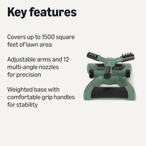 Amazon Basics Whirling Rotating Lawn Sprinkler with Adjustable Arms, 1500 sq ft Coverage, Black view 2