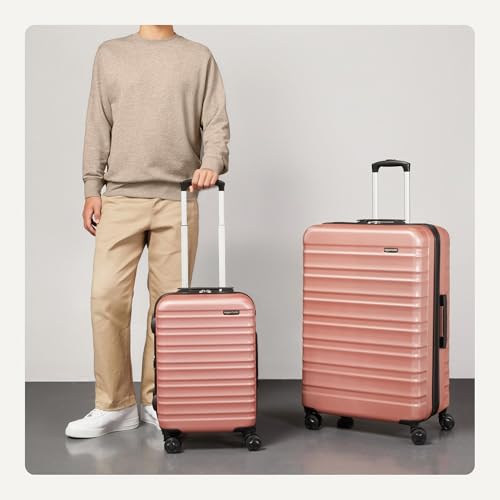 Amazon Basics 2-Piece Hardshell Suitcases Set (21", 30"), Expandable Travel Luggage with Scratch-Resistant Surface, Four Multi-directional Wheels, Telescopic Handle, Rose Gold view 3