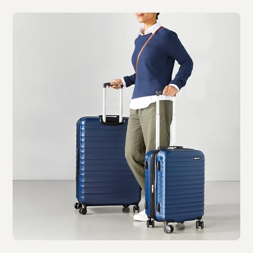 Amazon Basics 2-Piece Hardside Luggage Set (21", 30"), Expandable, Scratch-Resistant Finish, Telescoping Handle, Four Multi-directional Wheels, Navy Blue view 3