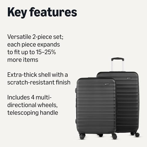 Amazon Basics 2-Piece Hardside Luggage Set (21" Carry-on, 30"), Expandable Suitcases with Spinner Wheels, Scratch-Resistant Surface, Black view 2