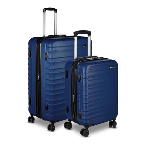 Amazon Basics 2-Piece Set (21", 30"), Hardshell Suitcases With Wheels, Expandable For Up to 25% More Space, With Scratch-Resistant Surface, Four Multi-directional Wheels, Navy Blue