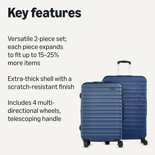 Amazon Basics 2-Piece Set (21", 30"), Hardshell Suitcases With Wheels, Expandable For Up to 25% More Space, With Scratch-Resistant Surface, Four Multi-directional Wheels, Navy Blue
