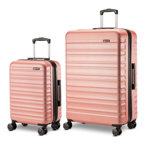 Amazon Basics 2-Piece Set (21", 30"), Hardshell Suitcases With Wheels, Expandable For Up to 25% More Space, With Scratch-Resistant Surface, Four Multi-directional Wheels, Rose Gold