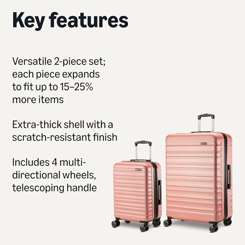 Amazon Basics 2-Piece Set (21", 30"), Hardshell Suitcases With Wheels, Expandable For Up to 25% More Space, With Scratch-Resistant Surface, Four Multi-directional Wheels, Rose Gold