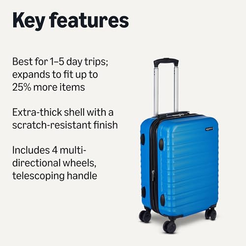 Amazon Basics 21" Hardside Carry-On Luggage with Expandable Space, Scratch-Resistant Surface, Telescoping Handle, Four Multi-directional Wheels, Light Blue view 2