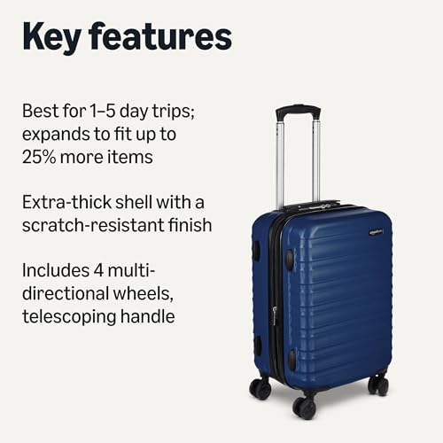 Amazon Basics 21" Hardside Carry-On Luggage with Multi-directional Wheels, Expandable for Up to 25% More Space, Scratch-Resistant Surface, Organized Interior, Navy Blue view 2