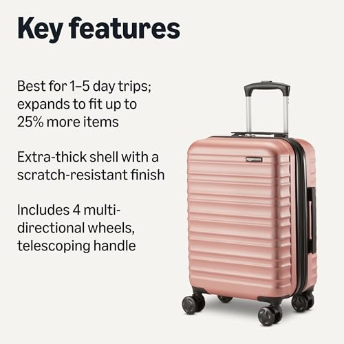 Amazon Basics 21" Hardside Carry-On Luggage with Multi-directional Wheels, Expandable for Up to 25% More Space, Scratch-Resistant Surface, Rose Gold view 2