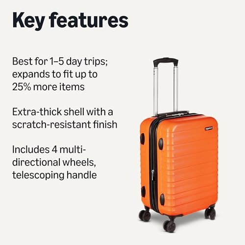 Amazon Basics 21" Hardside Carry-On Luggage with Spinner Wheels, Expandable for Up to 25% More Space, Scratch-Resistant Hardshell Suitcase, Telescoping Handle, Orange view 2