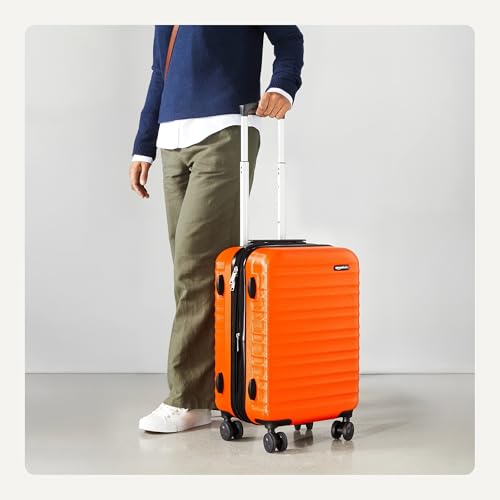 Amazon Basics 21" Hardside Carry-On Luggage with Spinner Wheels, Expandable for Up to 25% More Space, Scratch-Resistant Hardshell Suitcase, Telescoping Handle, Orange view 3