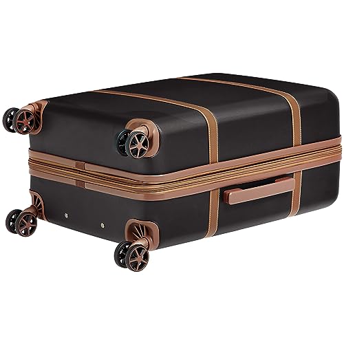 Amazon Basics 24-inch Hardside Checked Luggage With Leather Detailing, Expandable Spinner Suitcase With 4 double Wheels, Scratch-Resistant Surface, Black view 2