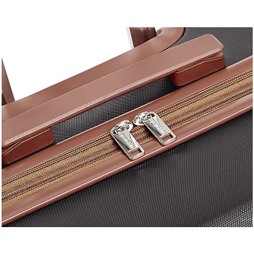Amazon Basics 24-inch Hardside Checked Luggage With Leather Detailing, Expandable Spinner Suitcase With 4 double Wheels, Scratch-Resistant Surface, Black view 3
