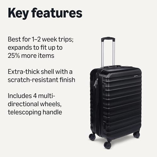 Amazon Basics 26" Hardside Medium Checked Luggage, Expandable For Up to 15% More Space, With Scratch-Resistant Surface, Four Multi-directional Wheels, Black view 2