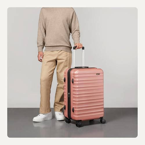 Amazon Basics 26" Hardside Medium Checked Luggage, Expandable Hardshell Suitcase with Telescoping Handle, Scratch-Resistant Surface, Four Multi-directional Wheels, Rose Gold view 3
