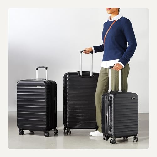 Amazon Basics 3-Piece Hardshell Luggage Set (21", 26", 30"), Scratch-Resistant Expandable Suitcases with Multi-directional Wheels and Telescoping Handle, Black view 3