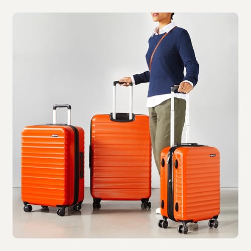 Amazon Basics 3-Piece Hardshell Spinner Luggage Set (21", 26", 30"), Expandable, Scratch-Resistant Surface, Four Multi-directional Wheels, Orange view 3