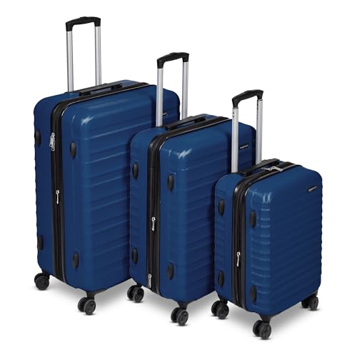 Amazon Basics 3-Piece Hardside Expandable Luggage Set (21" Carry-On, 26", 30"), Spinner Suitcases with Multi-directional Wheels, Scratch-Resistant Surface, Navy Blue