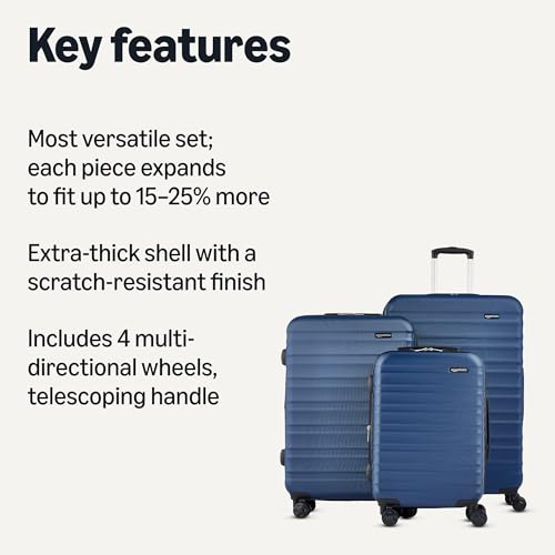 Amazon Basics 3-Piece Hardside Expandable Luggage Set (21" Carry-On, 26", 30"), Spinner Suitcases with Multi-directional Wheels, Scratch-Resistant Surface, Navy Blue view 2