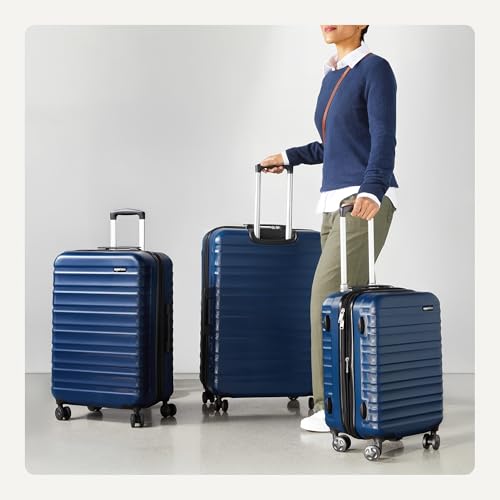 Amazon Basics 3-Piece Hardside Expandable Luggage Set (21" Carry-On, 26", 30"), Spinner Suitcases with Multi-directional Wheels, Scratch-Resistant Surface, Navy Blue view 3