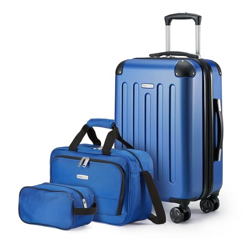 Amazon Basics 3-Piece Luggage Set, Including Carry-On Luggage (22" Expandable Hardside Suitcase With 8 Spinner Wheels), 15" Tote Bag, and 10" Compact Travel Bag, Navy Blue