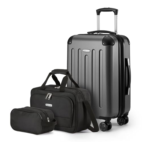 Amazon Basics 3-Piece Luggage Set, Including Carry-On Luggage (22" Expandable Hardside Suitcase With 8 Spinner Wheels), 15" Tote Bag, and 10" Compact Travel Bag, Black