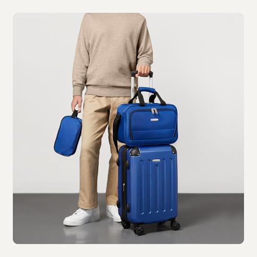Amazon Basics 3-Piece Luggage Set with Spinner Wheels, Including 22" Expandable Hardside Suitcase, 15-inch Tote Bag, and 10-inch Compact Travel Bag, Navy Blue view 3