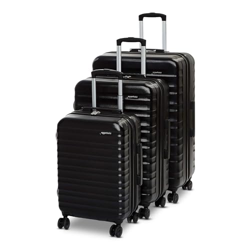 Amazon Basics 3-Piece Set (21", 26", 30"), Hardshell Suitcases With Wheels, Expandable For Up to 25% More Space, With Scratch-Resistant Surface, Four Multi-directional Wheels, Black