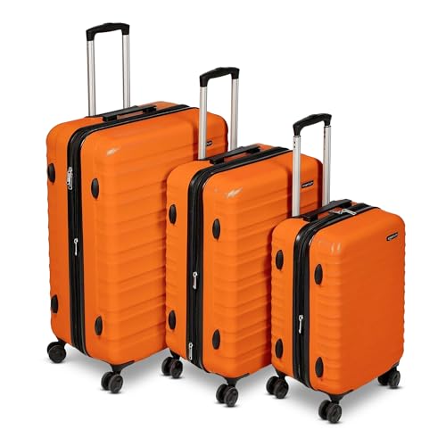 Amazon Basics 3-Piece Set (21", 26", 30"), Hardshell Suitcases With Wheels, Expandable For Up to 25% More Space, With Scratch-Resistant Surface, Four Multi-directional Wheels, Orange