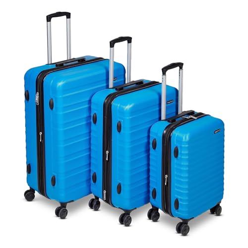 Amazon Basics 3-Piece Set (21", 26", 30"), Hardshell Suitcases With Wheels, Expandable For Up to 25% More Space, With Scratch-Resistant Surface, Four Multi-directional Wheels, Light Blue
