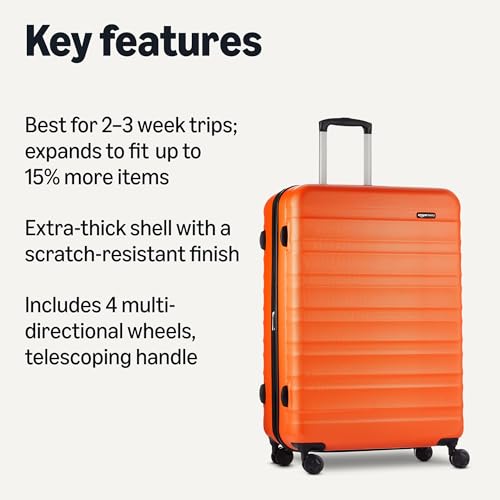 Amazon Basics 30" Hardside Large Checked Luggage, Expandable For Up to 15% More Space, Hardshell Suitcase With Wheels, Scratch-Resistant Surface, Four Multi-directional Wheels, Orange view 2