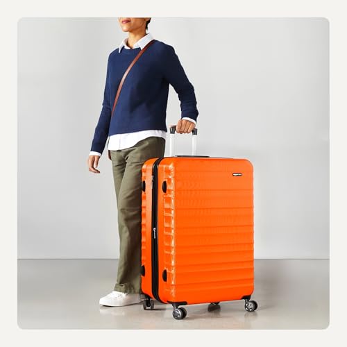 Amazon Basics 30" Hardside Large Checked Luggage, Expandable For Up to 15% More Space, Hardshell Suitcase With Wheels, Scratch-Resistant Surface, Four Multi-directional Wheels, Orange view 3