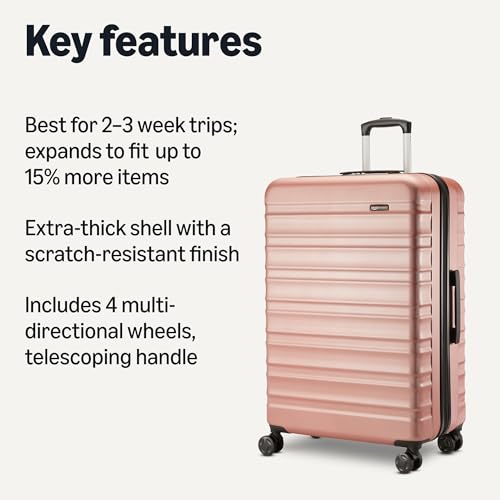 Amazon Basics 30" Hardside Large Checked Luggage, Expandable For Up to 15% More Space, Scratch-Resistant Surface, Four Multi-directional Wheels, Rose Gold view 2