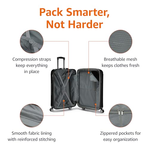Amazon Basics 30-Inch Hardside Checked Spinner Luggage With TSA Lock, Lightweight Expandable Suitcase, Scratch-Resistant Surface, 8 Multi-directional Wheels, Black view 3