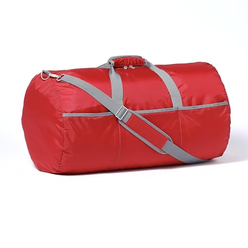 Amazon Basics 32" Extra Large Foldable Duffle Bag for Travel & Storage, with Exterior/Interior Zippered Pockets, Lightweight/Durable Nylon Material, 50-LBS Capacity, 9254 Cubic Inch (150L), Red