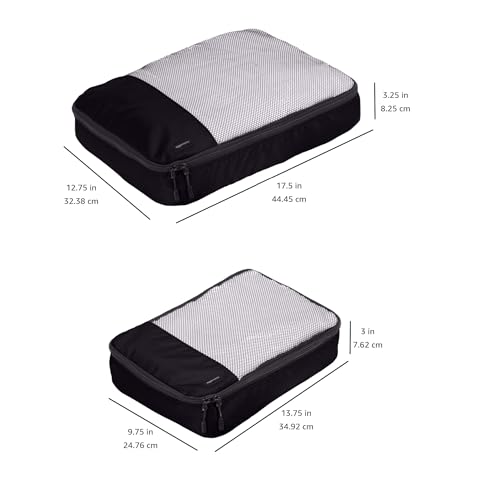Amazon Basics 4 Piece Packing Travel Organizer Zipper Cubes Set, Medium (2) and Large (2), Black