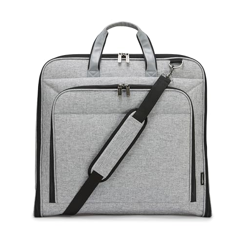 Amazon Basics Carry-On Garment Bag for Travel and Business Trips with Shoulder Strap, Hanging Suit Luggage Bag for Men Women, Wrinkle Free Cover for Suits Dresses Coats, Gray