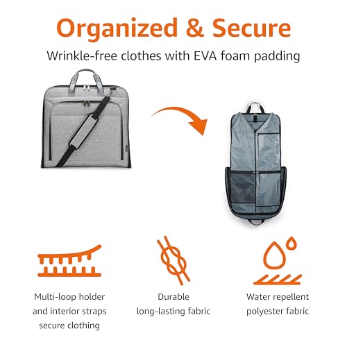 Amazon Basics Carry-On Garment Bag for Travel and Business Trips with Shoulder Strap, Hanging Suit Luggage Bag for Men Women, Wrinkle Free Cover for Suits Dresses Coats, Gray