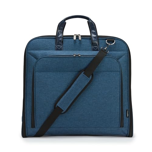 Amazon Basics Carry-On Garment Bag for Travel and Business Trips with Shoulder Strap, Hanging Suit Luggage Bag for Men Women, Wrinkle Free Cover for Suits Dresses Coats, Navy