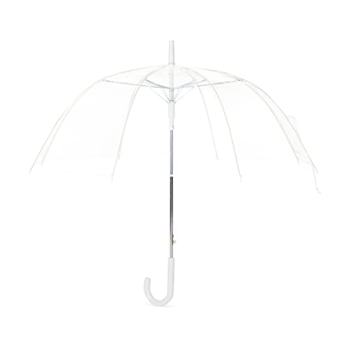 Amazon Basics Clear Umbrella for Rain, Round Bubble Umbrella for Wedding, With Wide Coverage (35" Canopy Diameter), Auto Open, Strong Fiberglass Frame, Steel Shaft, Spoke Protectors for Safety