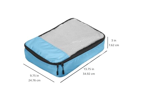 Amazon Basics Medium Packing Cubes for Travel, Packing Organizers, 4-Piece-Set With Double Zipper Pulls and Mesh Top Panel, 100% Durable Polyester, Sky Blue, 13.8"L x 9.8"W x 3"H