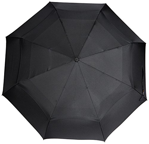 Amazon Basics Round Travel Umbrella with Auto Open/Close Button, Wind-Proof Compact Design, Wind Vent, Strong Alloy Steel Frame, Soft-Grip Handle, Storage Sleeve, 11" When Closed, Black view 2