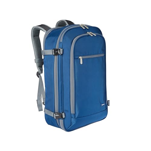 Amazon Basics Travel Backpack, Carry On Backpack, With Laptop Compartment, 40L Capacity, Expandable for 10% Extra Space, Backpack & Shoulder Bag Dual Use, 15.8"W x 21.5"H x 8.3"D, Navy